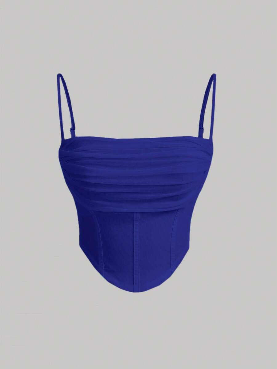 SHEIN MOD Solid Ruched Cami Top - Royal Blue - View 1