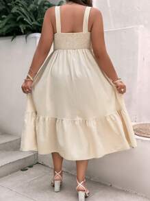 SHEIN Clasi Talla grande Vestido de tirantes bajo con fruncido - Albaricoque - Ver 2