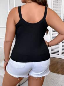 SHEIN Clasi Plus Chain Detail Half Zip Cami Top - Black - View 2