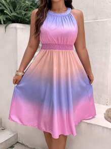 SHEIN LUNE Đầm Plus Size Nút Dải chun Ombre Giải trí - Nhiều màu - Xem 1