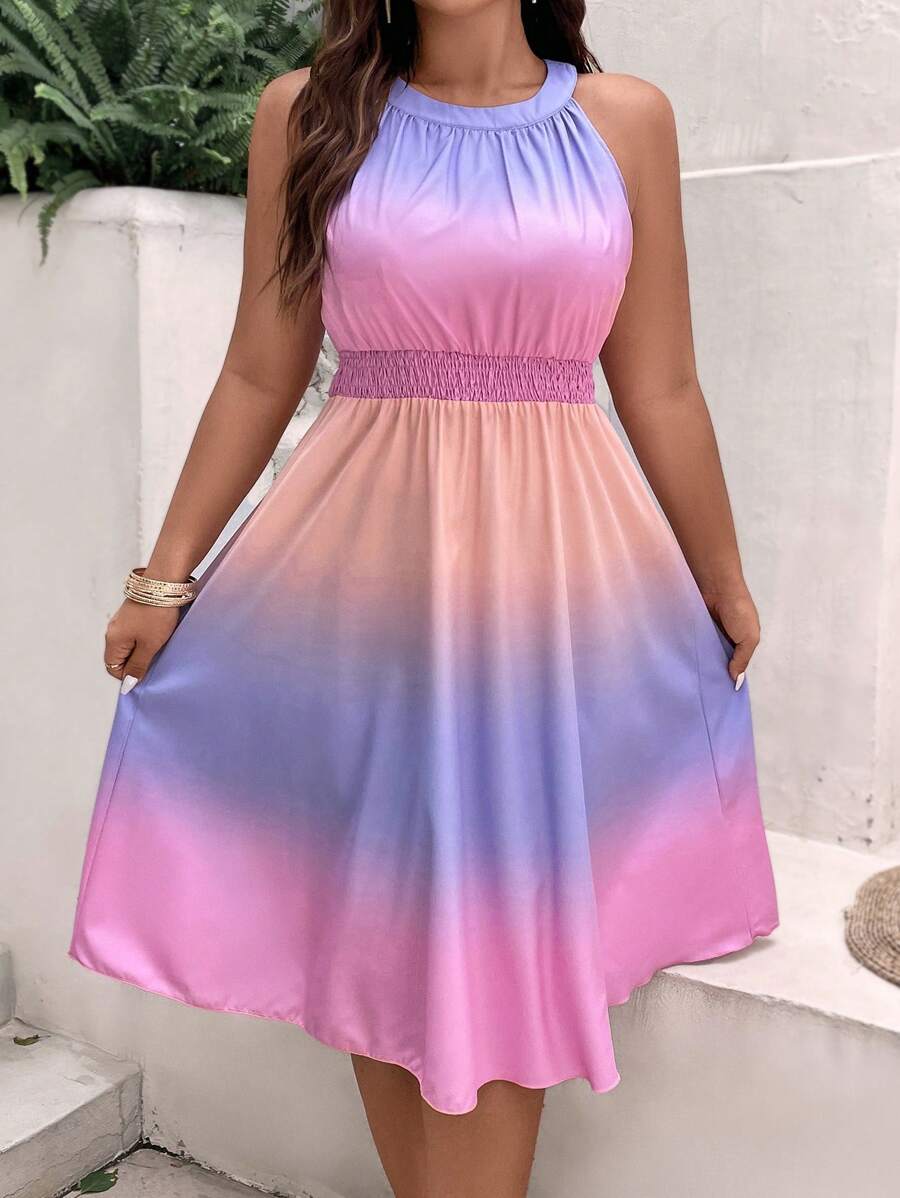 SHEIN LUNE Đầm Plus Size Nút Dải chun Ombre Giải trí - Nhiều màu - Xem 1