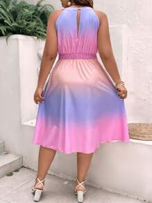 SHEIN LUNE Đầm Plus Size Nút Dải chun Ombre Giải trí - Nhiều màu - Xem 2