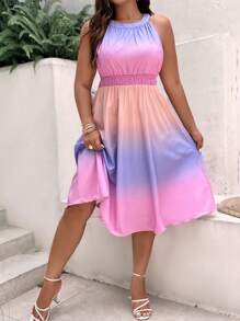 SHEIN LUNE Đầm Plus Size Nút Dải chun Ombre Giải trí - Nhiều màu - Xem 3