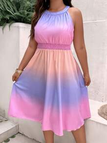 SHEIN LUNE Đầm Plus Size Nút Dải chun Ombre Giải trí - Nhiều màu - Xem 4