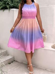SHEIN LUNE Đầm Plus Size Nút Dải chun Ombre Giải trí - Nhiều màu - Xem 5