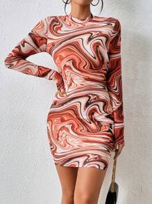 SHEIN Essnce Marble Print Bodycon Dress - Multicolor - View 1