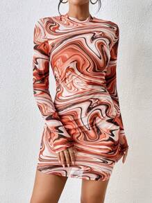 SHEIN Essnce Marble Print Bodycon Dress - Multicolor - View 4