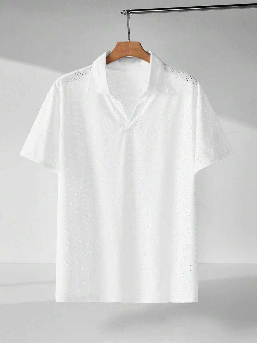 EASEVO Men Plus Eyelet Embroidery Polo Shirt - White - View 1