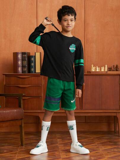 HARRY POTTER X SHEIN Tween Boy Letter Graphic Drop Shoulder Sweatshirt & Shorts