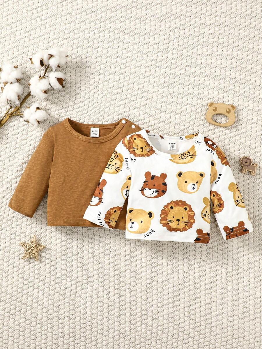 SHEIN 男嬰2入組卡通圖案T恤 - 彩色 - 查看 1