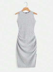 SHEIN EZwear 高衩條紋針織背心連衣裙 - 淺灰色 - 查看 1