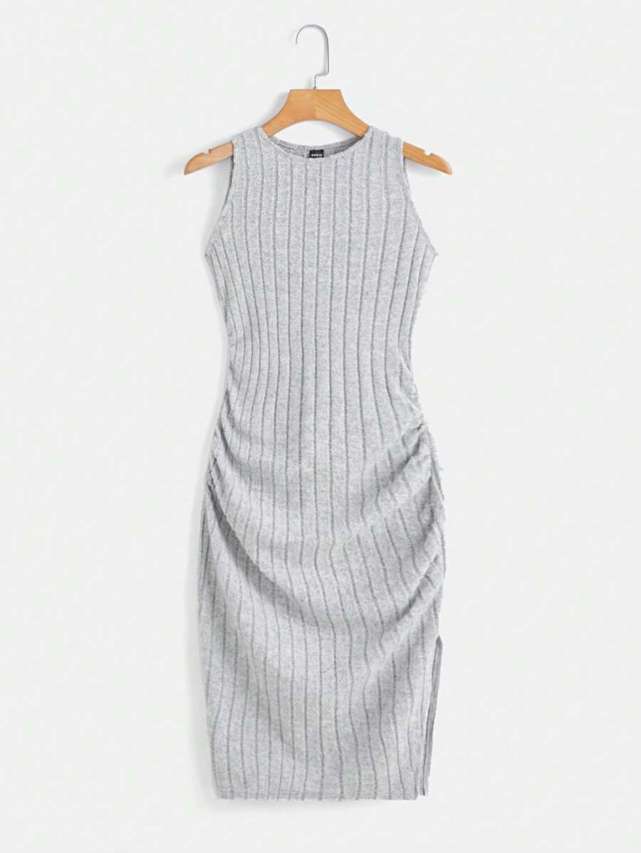 SHEIN EZwear 高衩條紋針織背心連衣裙 - 淺灰色 - 查看 1