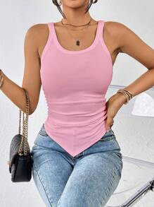 SHEIN Essnce Solid Ruched Asymmetrical Hem Tank Top