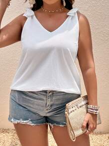 SHEIN VCAY 大碼肩部打結素色襯衫 - 白色 - 查看 4