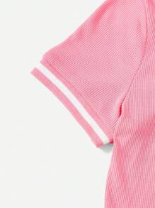 SHEIN EZwear 拼接邊Polo領緊身連衣裙 - 粉色 - 查看 5