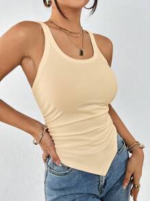 SHEIN Essnce Chất rắn Xù Viền khăn tay Áo ba lỗ - Màu Khaki - Xem 1