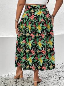 SHEIN Holidaya 大碼熱帶圖案荷葉邊半身裙 - 彩色 - 查看 2