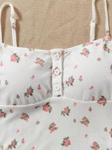 SHEIN Qutie Top de tirantes con estampado floral con botón delantero - Blanco - Ver 5