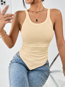 SHEIN Essnce Chất rắn Xù Viền khăn tay Áo ba lỗ - Màu Khaki - Xem 4