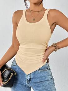 SHEIN Essnce Chất rắn Xù Viền khăn tay Áo ba lỗ - Màu Khaki - Xem 5