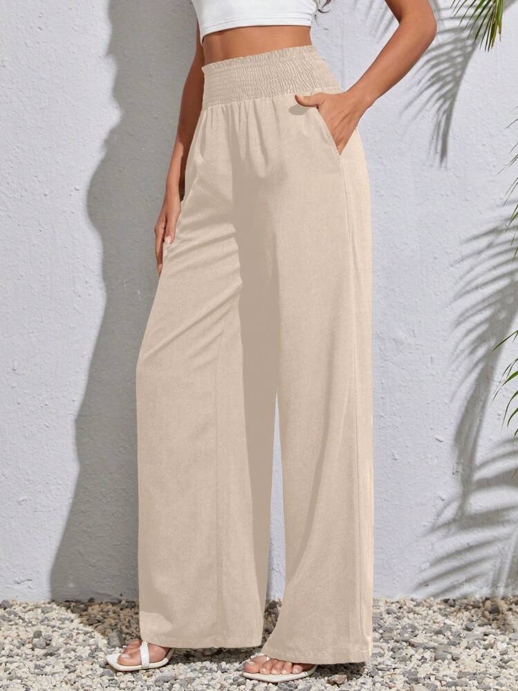 SHEIN Tall Solid Wide Leg Pants - Apricot - View 4