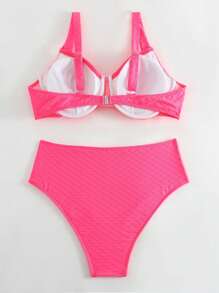 SHEIN Swim Curve Plus Size Solid Underwire Bikini Set Summer Beach - Hot Pink - View 5