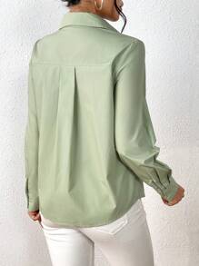 SHEIN Essnce 素色前紐扣襯衫 - 薄荷綠 - 查看 6