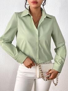 SHEIN Essnce 素色前紐扣襯衫 - 薄荷綠 - 查看 4