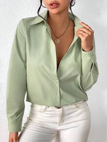 SHEIN Essnce 素色前紐扣襯衫 - 薄荷綠 - 查看 2