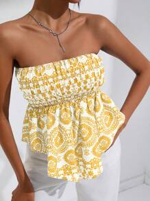 SHEIN WYWH Floral Print Asymmetrical Hem Tube Top - Yellow - View 1