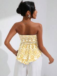 SHEIN WYWH Floral Print Asymmetrical Hem Tube Top - Yellow - View 2