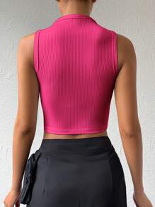 SHEIN Essnce Heart Cut Out Mock Neck Crop Tank Top - Hot Pink - View 2