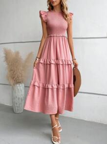 Breezaya Ruffle Trim Ruffle Hem Dress - Pink - View 3