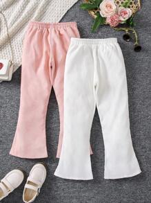 SHEIN Cô Gái Trẻ 2 Miếng Thêu trái tim Viền chia cắt Quần ống loe - Nhiều màu - Xem 2