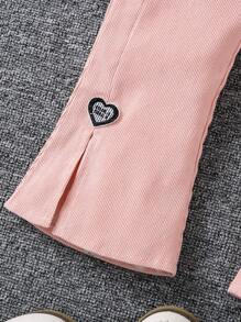SHEIN Cô Gái Trẻ 2 Miếng Thêu trái tim Viền chia cắt Quần ống loe - Nhiều màu - Xem 5