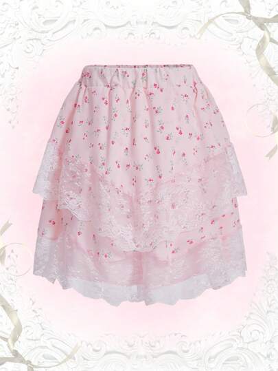 Ditsy Floral Contrast Lace Skirt