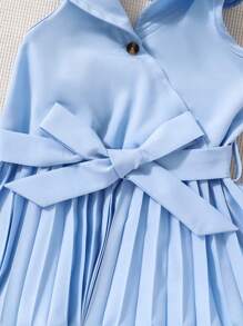 SHEIN Young Girl Pleated Hem Belted Halter Dress Dress Young Girl Blueblue Dress For Young Girl>Cutegirls Dresses Bluegirls Dress Bluebaby Blue Young Girl Dress - Baby Blue - View 3