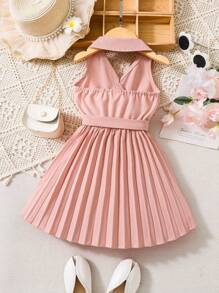 SHEIN Vestido halter niña joven bajo fruncido con cinturón