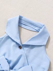 SHEIN Young Girl Pleated Hem Belted Halter Dress Dress Young Girl Blueblue Dress For Young Girl>Cutegirls Dresses Bluegirls Dress Bluebaby Blue Young Girl Dress - Baby Blue - View 4