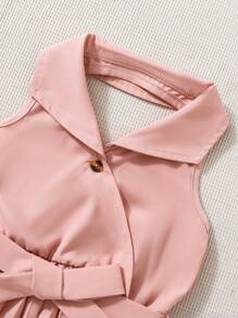 SHEIN Vestido halter niña joven bajo fruncido con cinturón