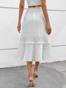 SHEIN VCAY Viền Ruffle Viền không đối xứng Váy - trắng - Xem 3