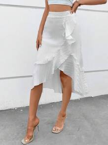 SHEIN VCAY Viền Ruffle Viền không đối xứng Váy - trắng - Xem 5