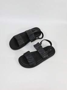 NỮ Tối giản Chi tiết Ruched Dép xăng đan , Thời trang Dép xăng đan - màu đen - Xem 3