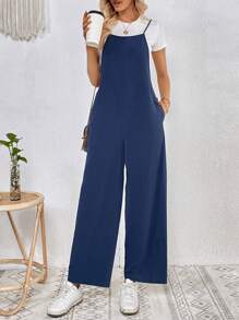 SHEIN LUNE Mono de tirantes unicolor con bolsillo oblicuo sin camiseta