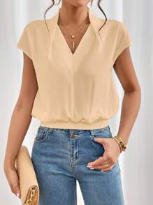 SHEIN Privé Solid Batwing Sleeve Blouse - Apricot - View 1