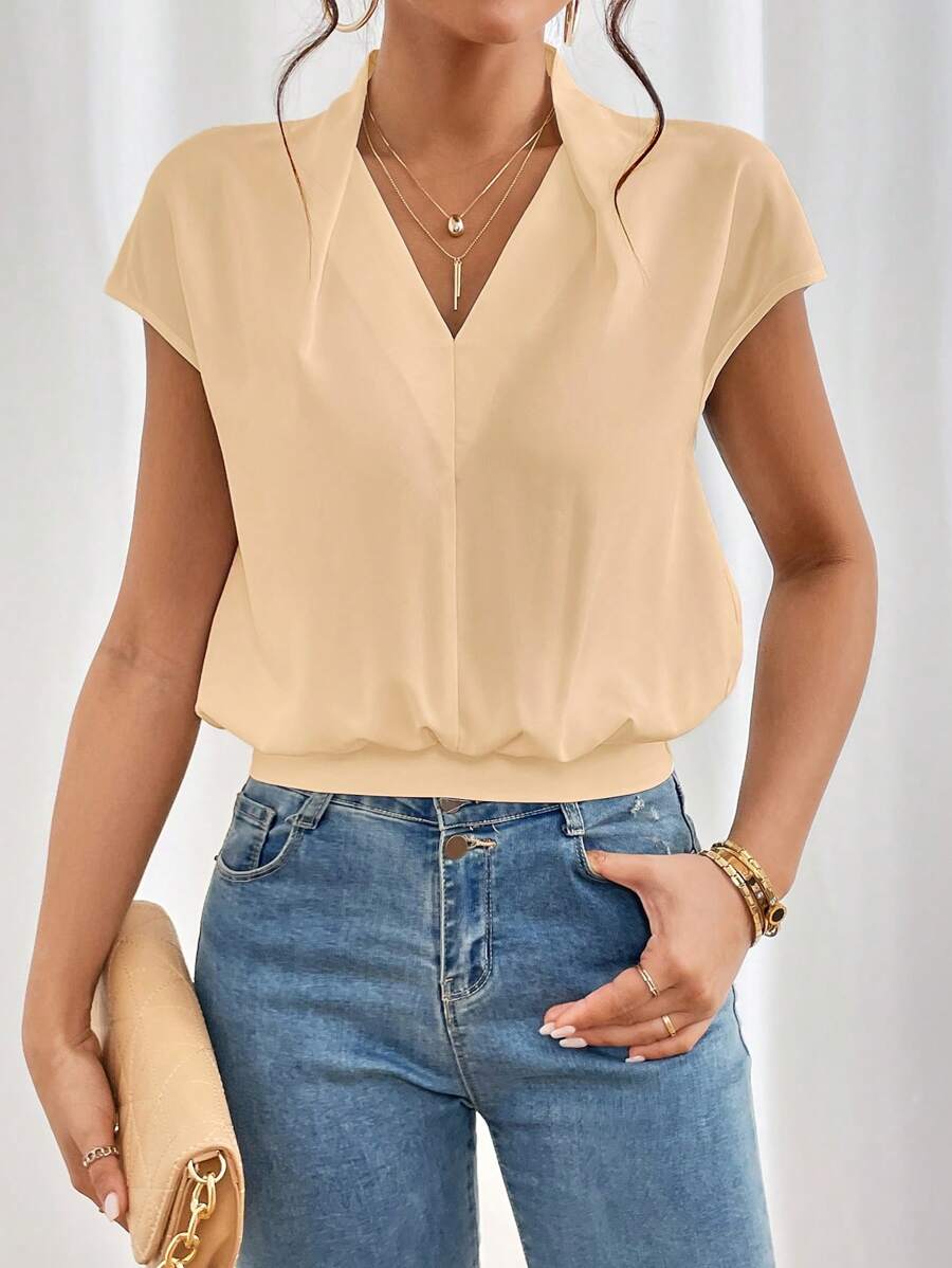 SHEIN Privé Solid Batwing Sleeve Blouse - Apricot - View 1
