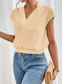 SHEIN Privé Solid Batwing Sleeve Blouse - Apricot - View 3