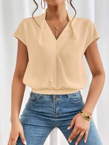 SHEIN Privé Solid Batwing Sleeve Blouse - Apricot - View 4