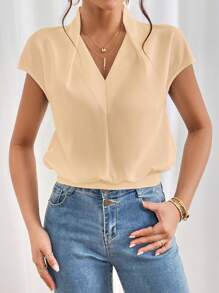SHEIN Privé Solid Batwing Sleeve Blouse - Apricot - View 5