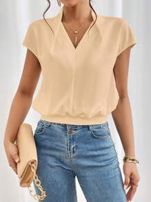 SHEIN Privé Solid Batwing Sleeve Blouse - Apricot - View 6